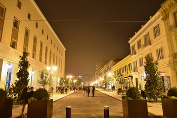 Fototapeta na wymiar Night Foggia City Centre Illuminated by Lamps