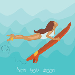 Girl in the sea with surfing