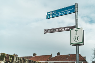 Picture of navigation signs for parking place for bycicles in the netherlands