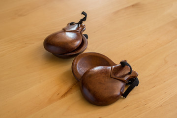 Castanets instrument in foreshortening view