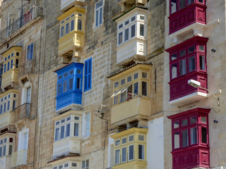 Fototapeta na wymiar Traditional Maltese Window Boxes in Valetta