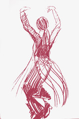 Sketch woman dancing flamenco. - obrazy, fototapety, plakaty