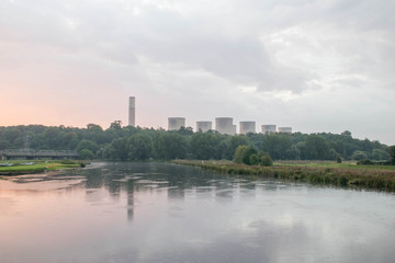 Fototapeta na wymiar River Trent and Power Station during morning sunrise
