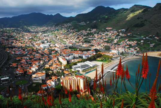Machico city view from high ground, Madeira, Portugal