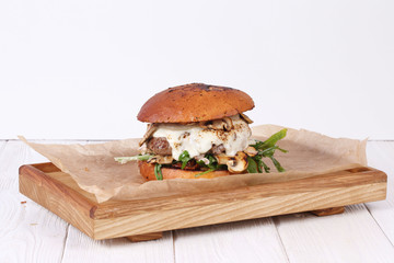 Grilled burger on a white background