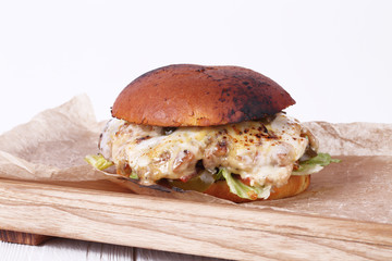 Grilled burger on a white background