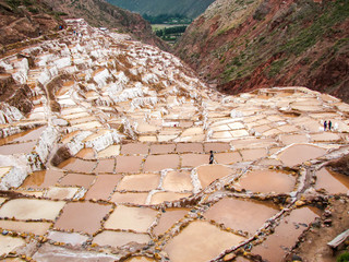 Top view of the salt baths in Maras, Peru, South America