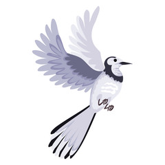 Truthuigus, songbird. Bird in flight, wings wide open. Vector isolated character