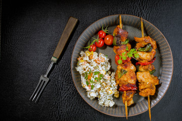 Kebab - grilled meat and vegetables salad.