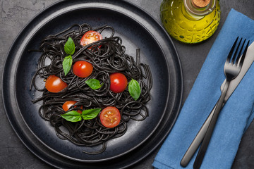 Black seafood spaghetti pasta