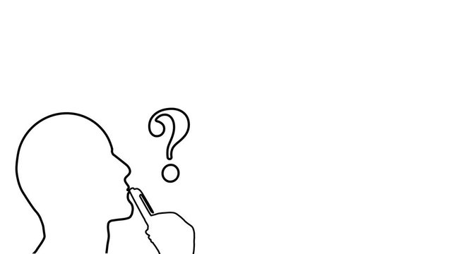 Animation of the head of a thinking person and a question mark on a white background