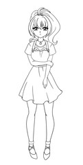 Hand drawn vector illustration. Kawaii anime girl. Big eyes. Vector illustration. Can be used for children's coloring book, tattoo, cards.