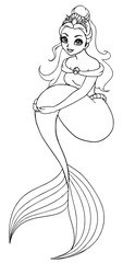 Pretty young mermaid princess. Hand drawn vector illustration. Can be used for coloring book, page, games, cover, cards, tattoo, fashion.