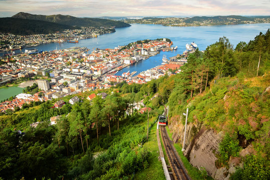 magnificent view of the Bergen funicular and its port