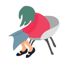 Girl in red reading a book in an armchair vector illustration. Flat style, isolated design element