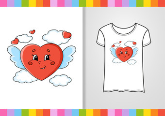 T-shirt design. Cute character on shirt. Hand drawn. Colorful vector illustration. Cartoon style. Isolated on white background.