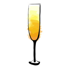 Abstract glass of champagne cartoon style isolated on white