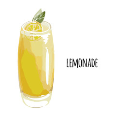 Glass of Lemonade Cocktail Drink yellow color , isolated
