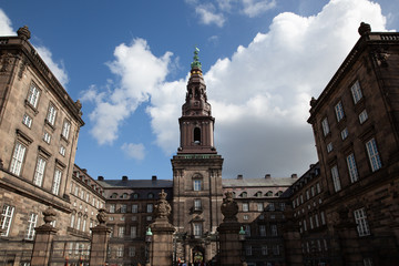 Fototapeta na wymiar Christiansborg Palace tower close-up, Copenhagen, Denmark
