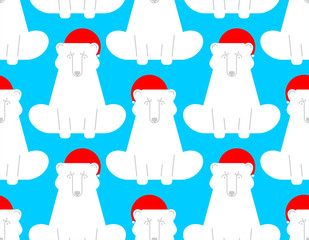 Polar Bear Santa Claus pattern seamless. Christmas and New Year background. Baby fabric xmas ornament