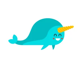 Tuinposter Cute Narwhal isolated. Cartoon unicorn-fish child. vector illustration © maryvalery