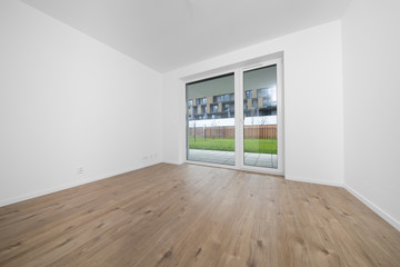 empty room with white walls and window, new build house