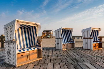 Foto op Aluminium Strandstoelen op het strand van St. Peter-Ording  Noord-Friesland  Duitsland © majonit