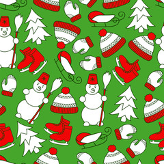 Winter seamless pattern. Hand drawn style. Vector illustration.