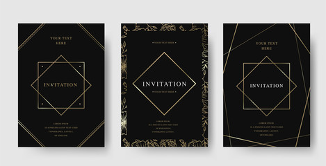 Set of vintage luxury black and gold vector invitation card