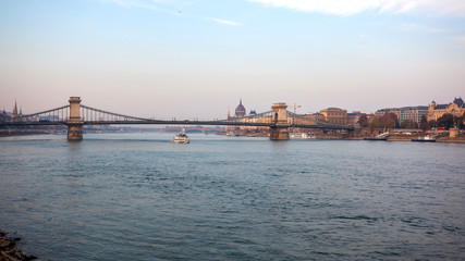 Szechenyi Chain Bridge on the Danube river in Budapest, Hungary.