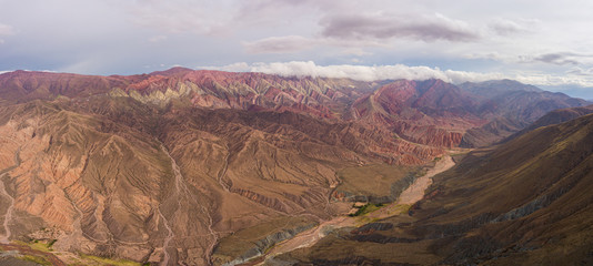 Serrania del Hornocal: Cerro de los 14 colores at Humahuaca, Tilcara - Aerial drone