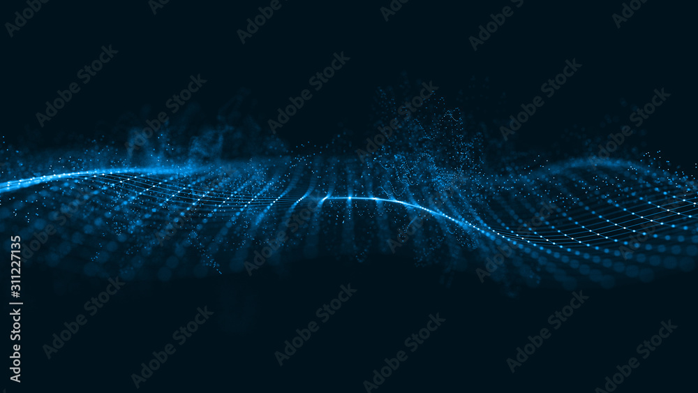 Poster abstract 3d rendering futuristic dots and lines. computer geometric digital connection structure. fu