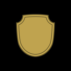 Shield shape gold icon. Simple flat logo on black background. Symbol of security, protection, safety, strong. Element badge for protect design emblem decoration Vector illustration