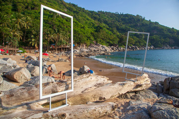 Nui beach or the hidden paradise beach in Phuket, the sea is emerald green color