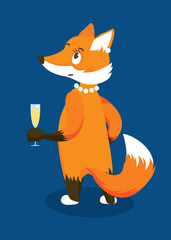 Lady Fox with a Glass of Champagne