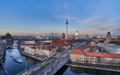 Fototapeta na wymiar Wide panoramic view Berlin City center before sunset
