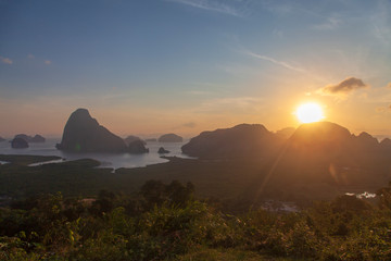 Southern of Thailand. A beautiful place of sunrise. Samet Nang She (Samed Nang she) Viewpoint is an absolutely superb spot located in Phang Nga Bay.