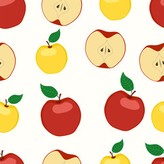 Apples with leaves seamless pattern, background