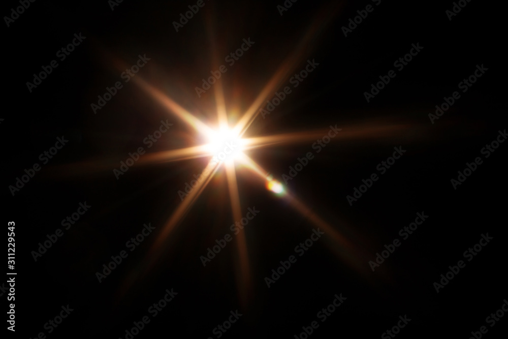 Leinwandbilder Easy to add lens flare effects for overlay designs or screen blending mode to make high-quality images. Abstract sun burst, digital flare, iridescent glare over black background.