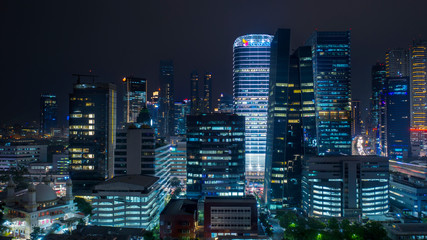 Scenery of illuminating skyscrapers in Jakarta
