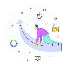Business illustrations with ux/ui icons. Best good ideas for modern commerce design. Development of future and growth finance systems. Trendy infographics on trade market