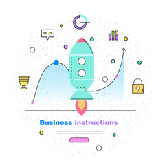 Business illustrations with ux/ui icons. Best good ideas for modern commerce design. Development of future and growth finance systems. Trendy infographics on trade market