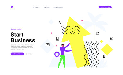 Business illustrations with ux/ui icons. Human make professional work and develop trade talent. Learning managers. Good ideas with full color design in awesome style. Vector isolated illustration.