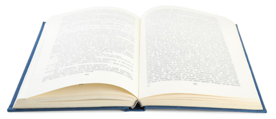 Open old hardcover book isolated on white