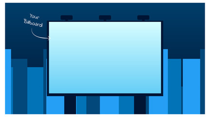 Blank billboard template. against the background of a blue night city building. from vector material. easy