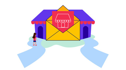 Email marketing illustration design, attract visitors to the store. online shop using email marketing. digital promotion. vector