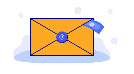 landing page illustration of email marketing fees. email containing dollars. the benefits of digital email marketing. vector
