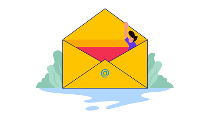illustration of email inbox. digital email marketing. someone in an email envelope. design vector for landing page.