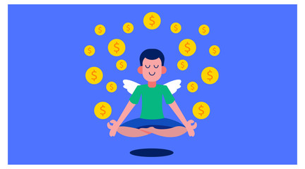 income profit vector illustration design. a hermit earns a lot of money. dollar coin meditation