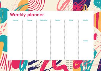 Weekly Planner Template. Organizer and Schedule with place for Notes and Goals with abstract background. Vector.